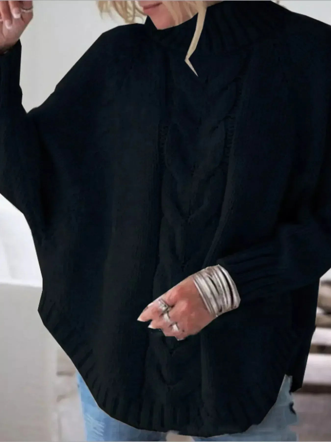 Cable-Knit Long Sleeve Sweater - Plush Fashion Hub