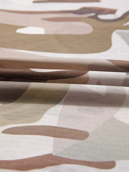 Camouflage Print Mesh Long Sleeve Top - Plush Fashion Hub