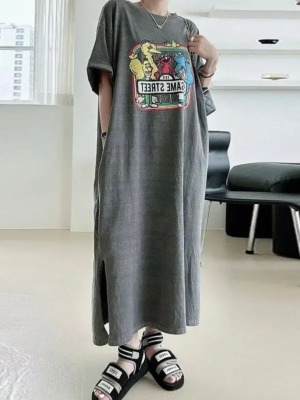 Cartoon Print Loose Dress - Plush Fashion Hub