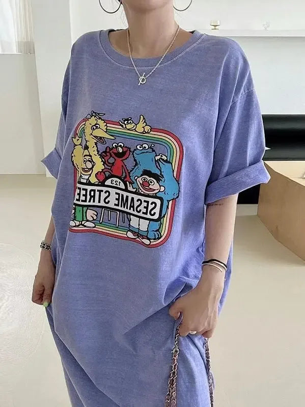 Cartoon Print Loose Dress - Plush Fashion Hub