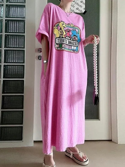 Cartoon Print Loose Dress - Plush Fashion Hub