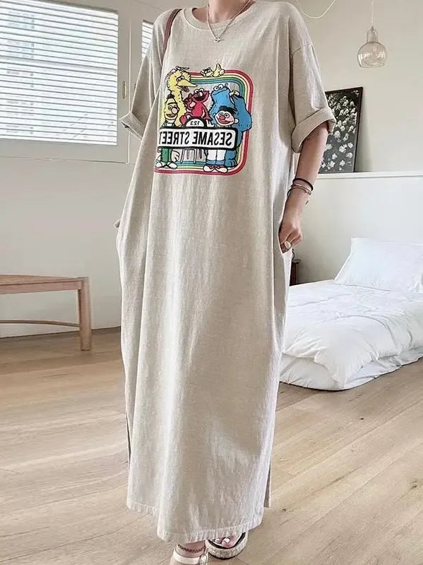 Cartoon Print Loose Dress - Plush Fashion Hub