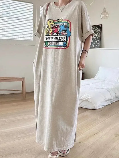 Cartoon Print Loose Dress - Plush Fashion Hub