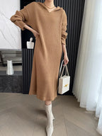 Casual Hooded Knitted Long Dress - Plush Fashion Hub