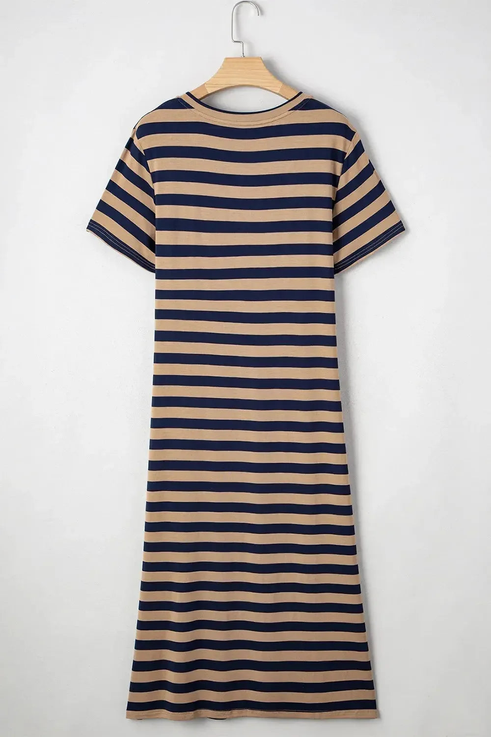 Casual Striped V-Neck Midi T-Shirt Dress - Plush Fashion Hub