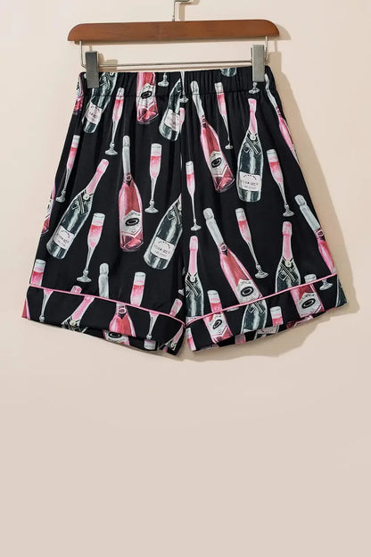 Champagne Print Short Sleeve Top and Shorts Set - Plush Fashion Hub
