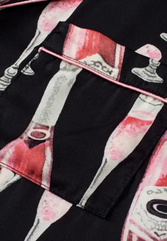 Champagne Print Short Sleeve Top and Shorts Set - Plush Fashion Hub