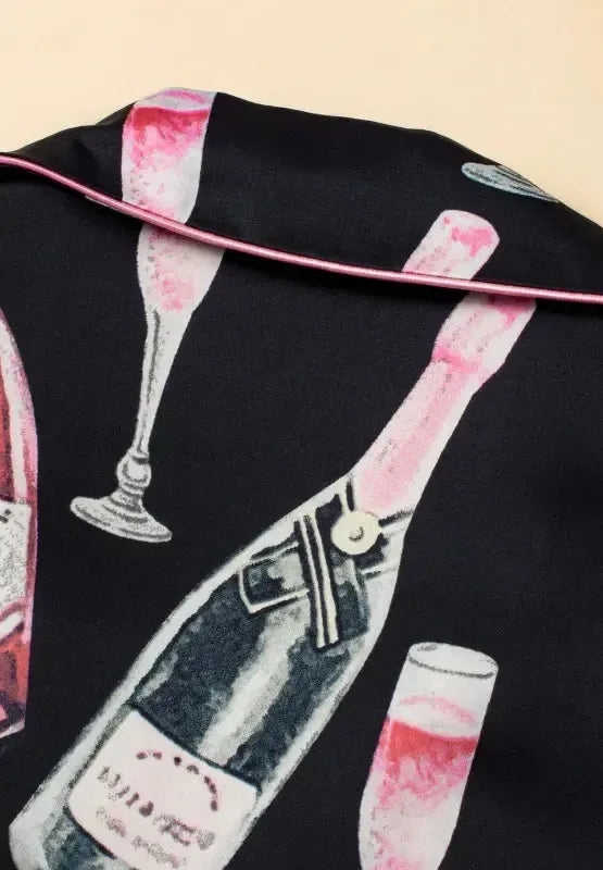 Champagne Print Short Sleeve Top and Shorts Set - Plush Fashion Hub