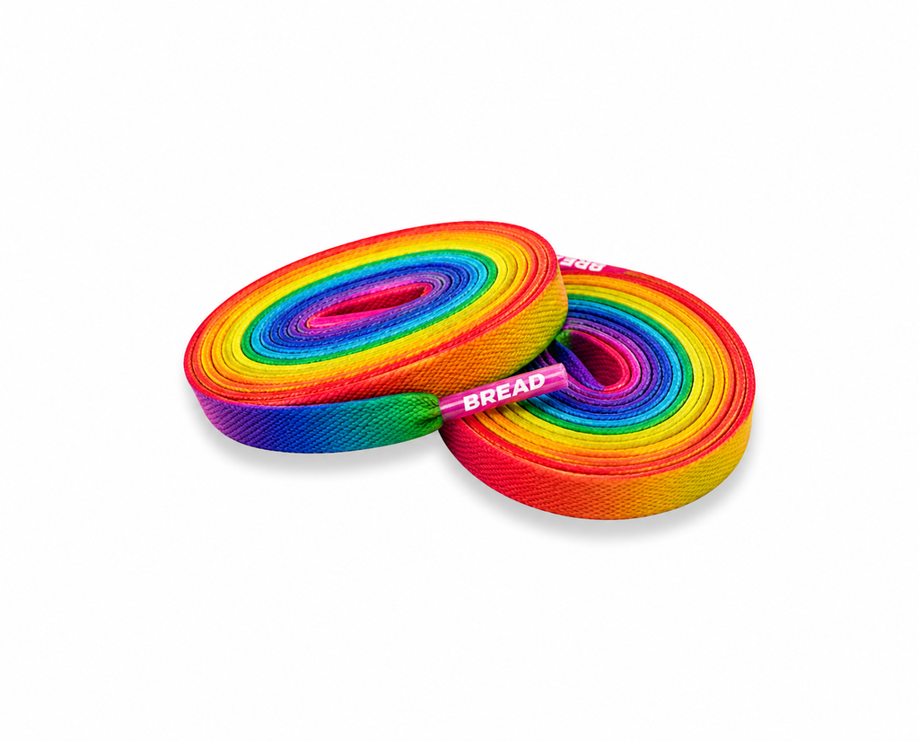 Colorful Prime Rainbow elastic shoelace by Plush Fashion Hub, showing the vibrant, stretchy laces for casual sneakers.