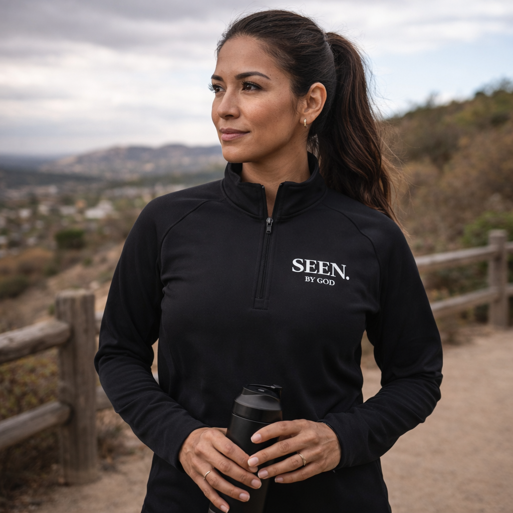Lightweight women’s quarter-zip pullover by Plush Fashion Hub, long-sleeve Christian activewear with faith-inspired design.