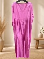 Women's casual V-neck dress by Plush Fashion Hub with lace trim, loose fit, available in seven colors, styled for everyday wear.