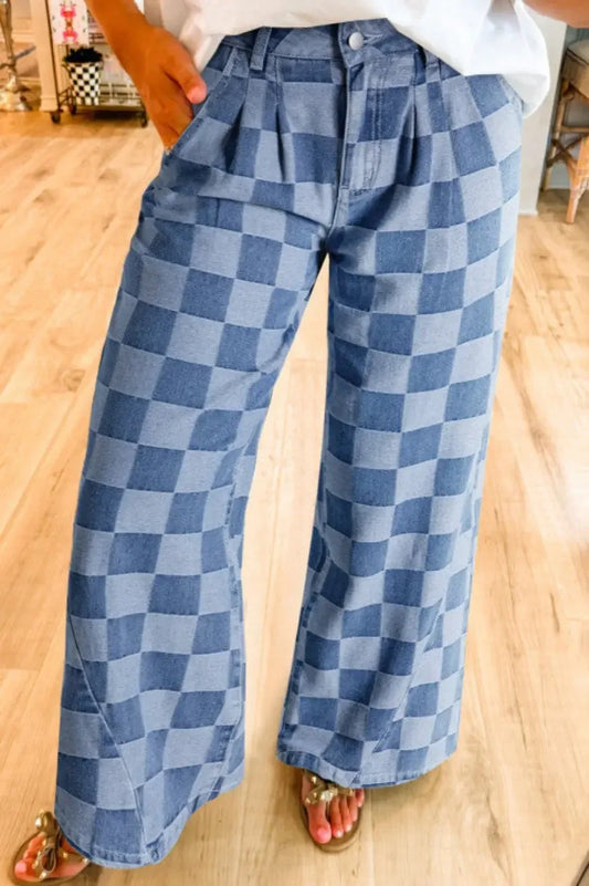 Checkered Denim jeans - Plush Fashion Hub