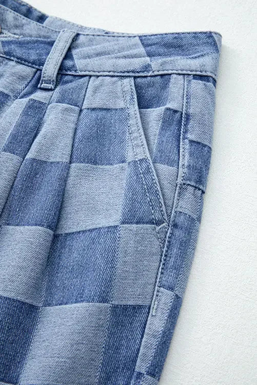 Checkered Denim jeans - Plush Fashion Hub