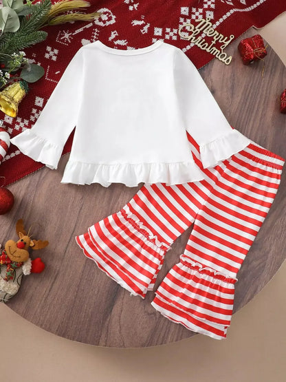 Children's Christmas Ruffle Trim Top and Pants Set - Plush Fashion Hub