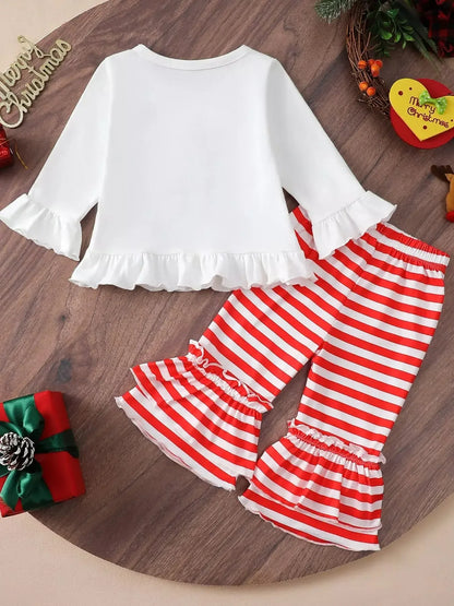 Children's Christmas Ruffle Trim Top and Pants Set - Plush Fashion Hub