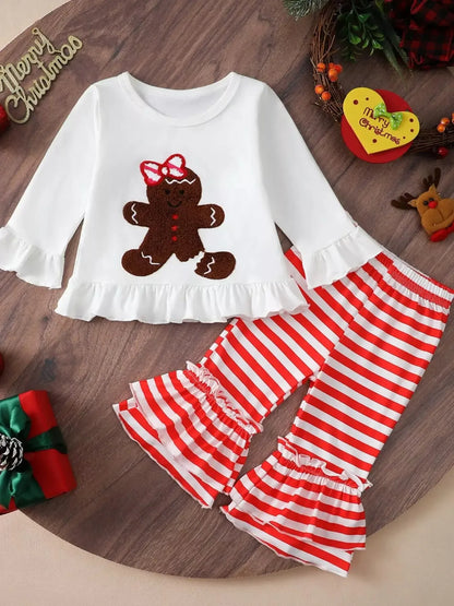 Children's Christmas Ruffle Trim Top and Pants Set - Plush Fashion Hub