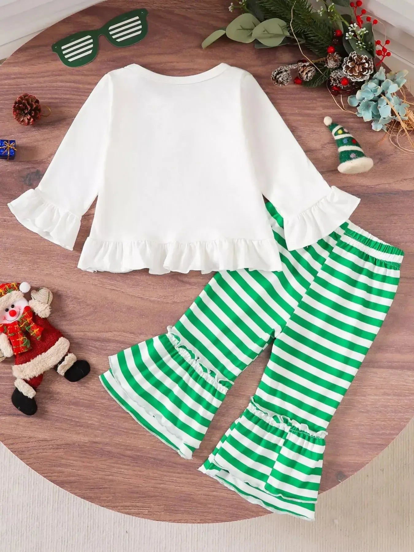 Children's Christmas Ruffle Trim Top and Pants Set - Plush Fashion Hub