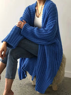 Women’s chunky knit open-front cardigan by Plush Fashion Hub, cozy long sleeve layering sweater with a relaxed fit and textured knit pattern.