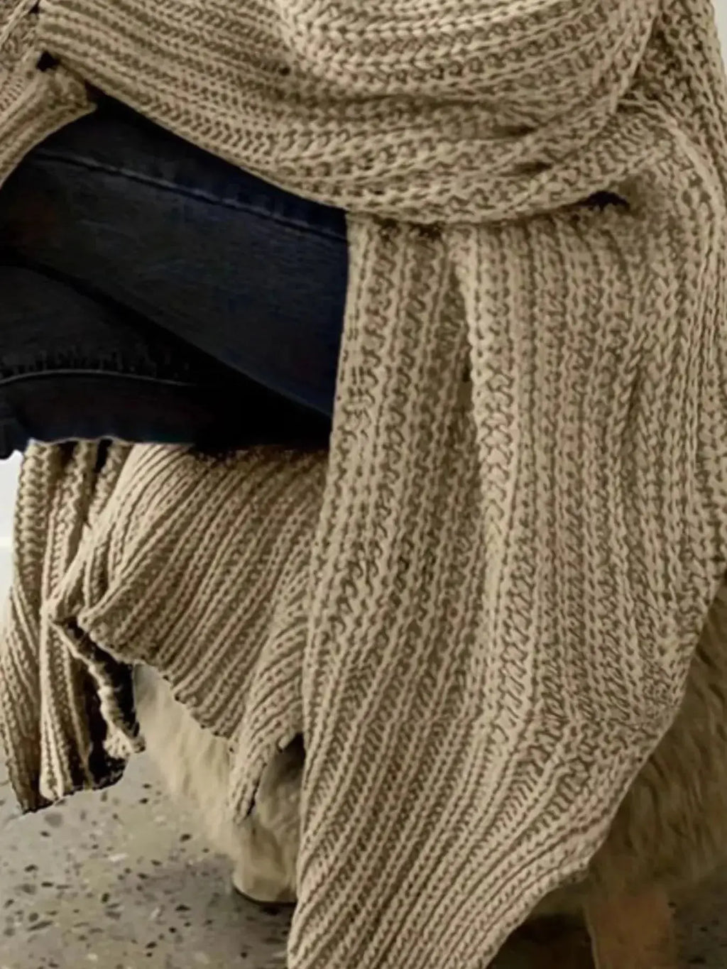 Women's chunky knit open-front cardigan by Plush Fashion Hub, featuring a cozy long sleeve layering sweater with a relaxed fit.