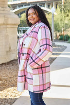 Women's classic plaid button-up lapel coat with wool-feel fabric, seasonal outerwear by Trendsi, featuring a tailored fit and stylish design.