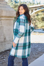 Women's classic plaid button-up lapel coat with wool-feel fabric, seasonal outerwear by Trendsi displayed in the image.