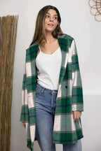 Women's classic plaid button-up lapel coat with a wool-feel outerwear design, featuring a stylish and cozy seasonal wool coat.