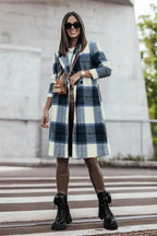 Women's classic plaid button-up lapel coat in wool-feel fabric, stylish seasonal outerwear by Trendsi.