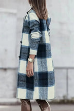 Women's classic plaid button-up lapel coat with wool-feel outerwear, featuring a stylish design and warm seasonal outerwear from Trendsi.