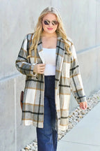 Women's classic plaid button-up lapel coat with a wool-feel outer, stylish seasonal outerwear by Trendsi.