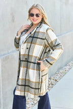 Women's classic plaid button-up lapel coat with a wool-feel outerwear design, featuring a stylish and cozy seasonal coat by Trendsi.
