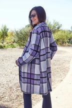 Women's classic plaid button-up lapel coat featuring a wool-feel outerwear design, perfect for seasonal stylish warmth.