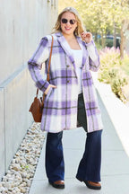 Women's classic plaid button-up lapel coat by Trendsi, featuring a wool-feel outer layer and seasonal stylish design.
