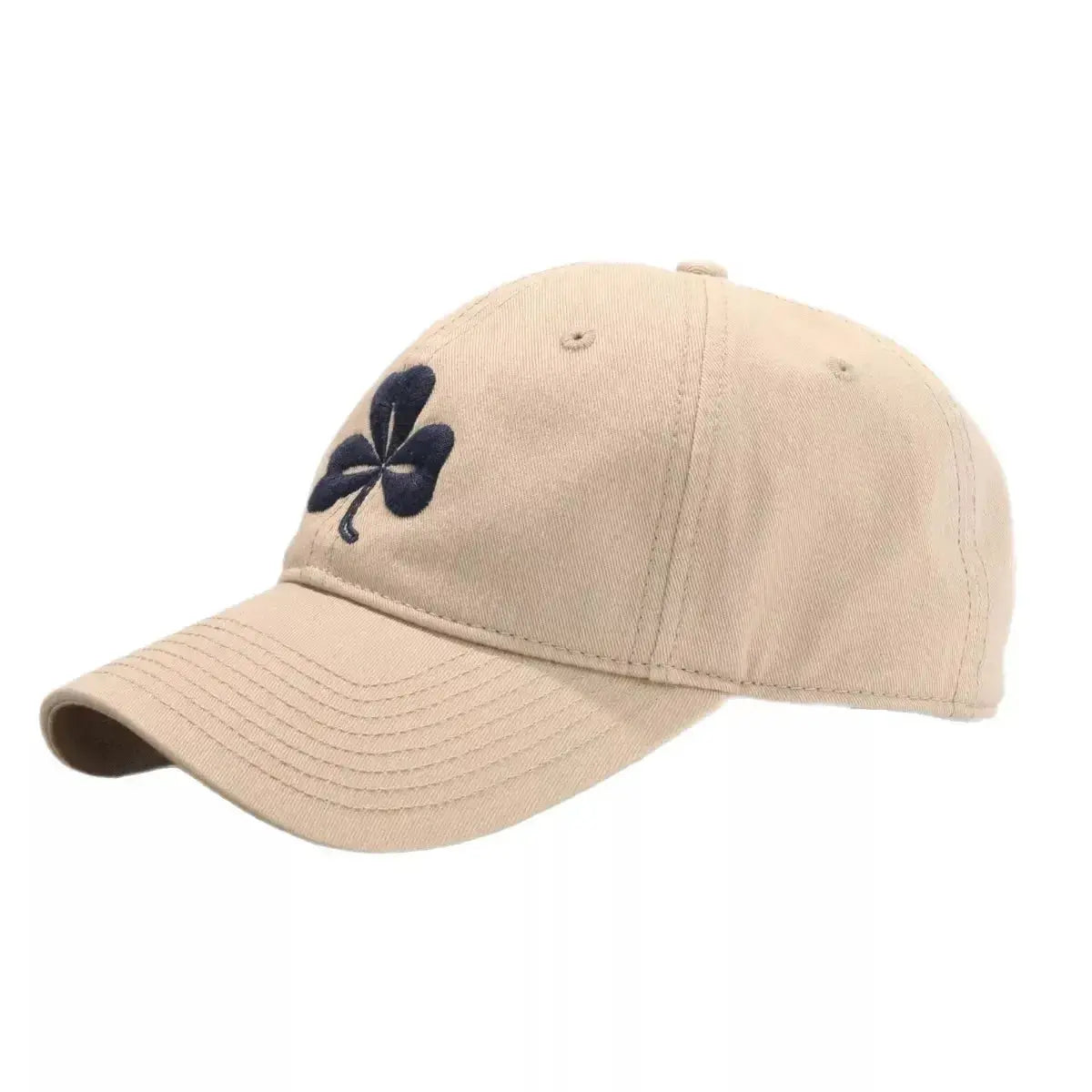 Clover embroidered 100% cotton baseball cap by Trendsi, breathable casual hat with a stylish eco-friendly design.