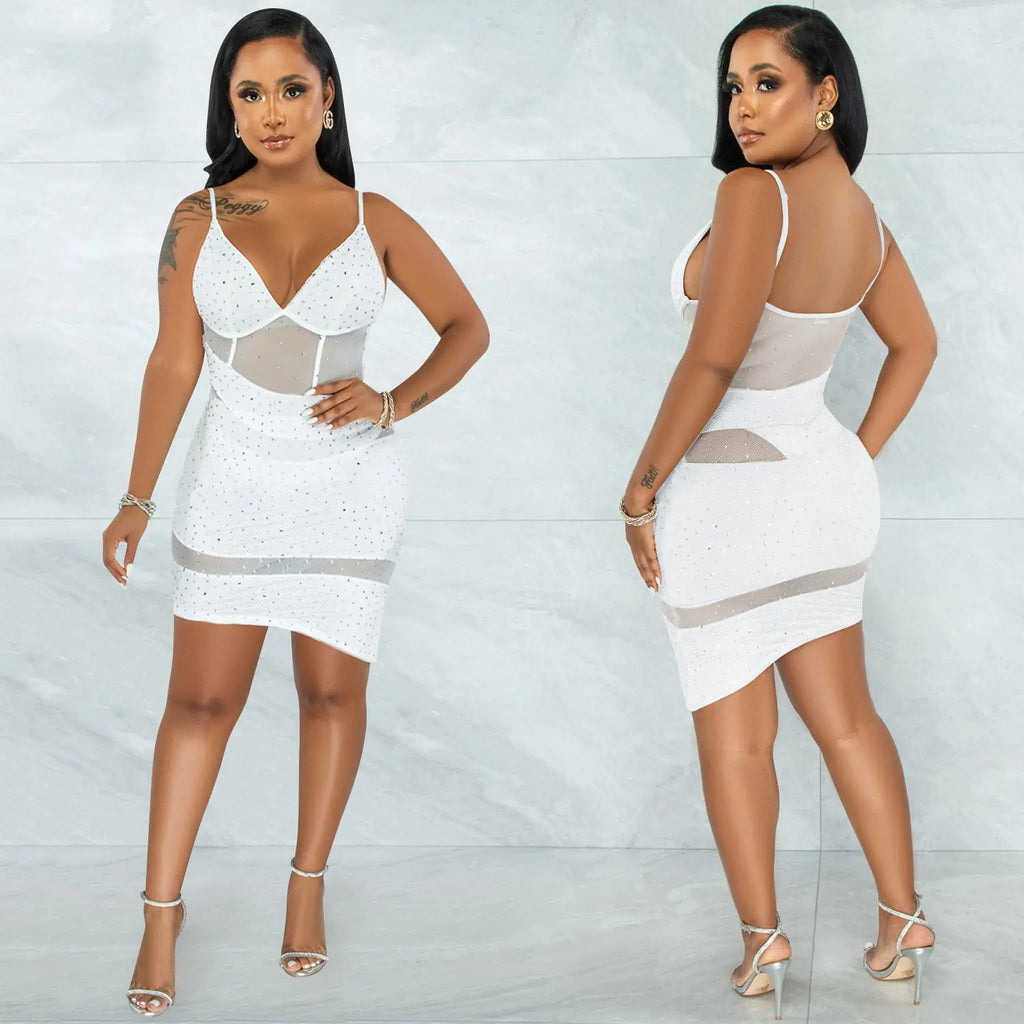 Women’s hot diamond irregular sling dress for nightclub wear, stylish evening dress by Trendy Attic Store01.