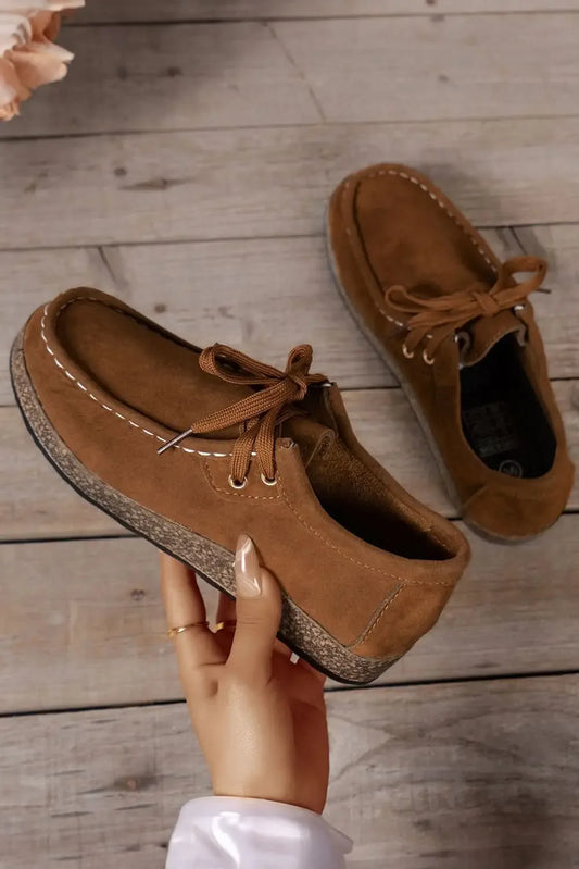 Coffee Suede Lace Up Casual Shoes For Everyday Style - Plush Fashion Hub