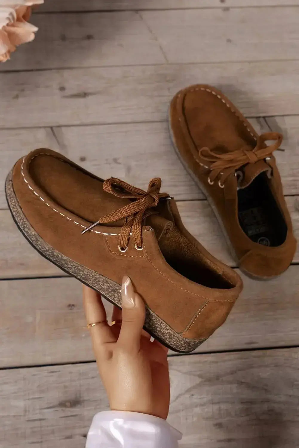 Women coffee suede lace-up casual sneakers by Plush Fashion Hub, featuring a stylish everyday footwear design.