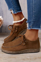 Coffee suede women's lace-up sneakers by Gilded Glamour Shop, casual and comfortable everyday footwear with stylish design.
