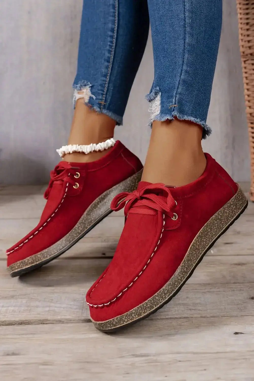 Women's coffee suede lace-up sneakers by Gilded Glamour Shop, casual and comfortable footwear for everyday wear.