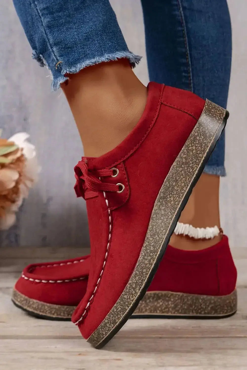 Coffee suede women's lace-up casual sneakers by Gilded Glamour Shop, comfortable everyday footwear with stylish design.