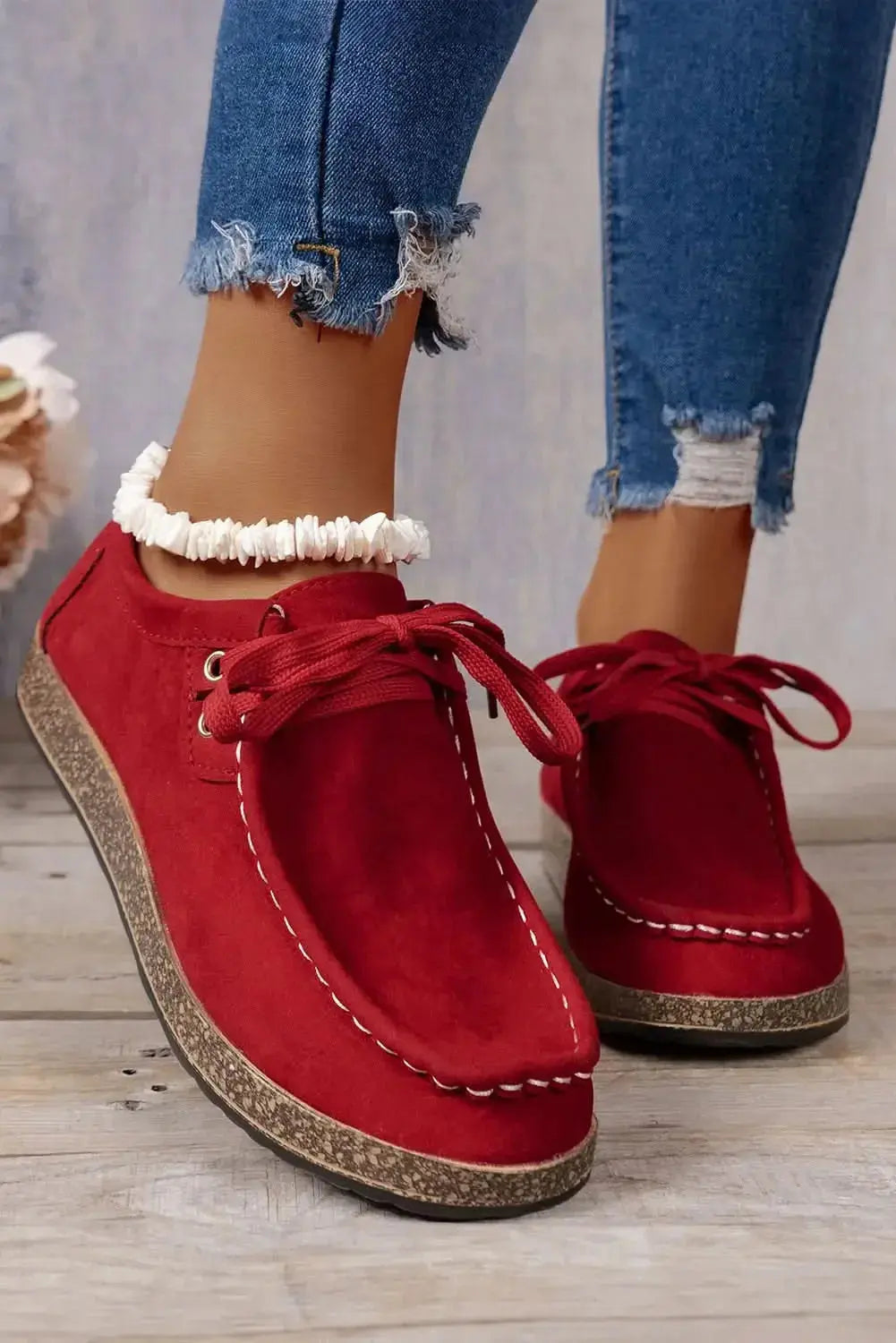 Coffee suede women's lace-up sneakers by Gilded Glamour Shop, casual and comfortable everyday footwear with stylish design.