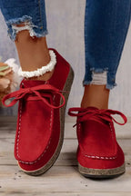 Women's coffee suede lace-up casual sneakers by Gilded Glamour Shop, featuring a comfortable everyday footwear design.