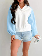 Color Block Snap Buttons Sweatshirt - Plush Fashion Hub