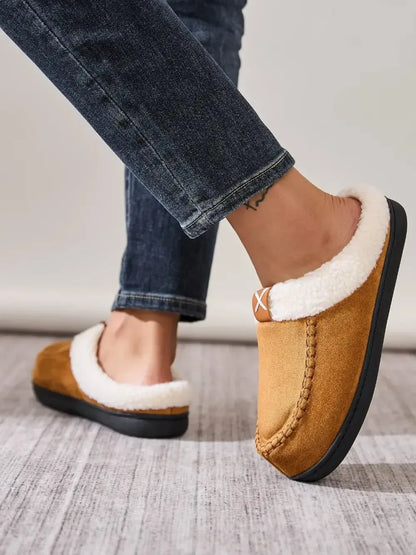 Contrast Round Toe Flat Slippers - Plush Fashion Hub