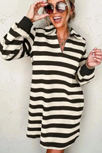 Contrast striped Johnny collar long sleeve mini dress by Plush Fashion Hub, casual office wear with chic striped pattern.