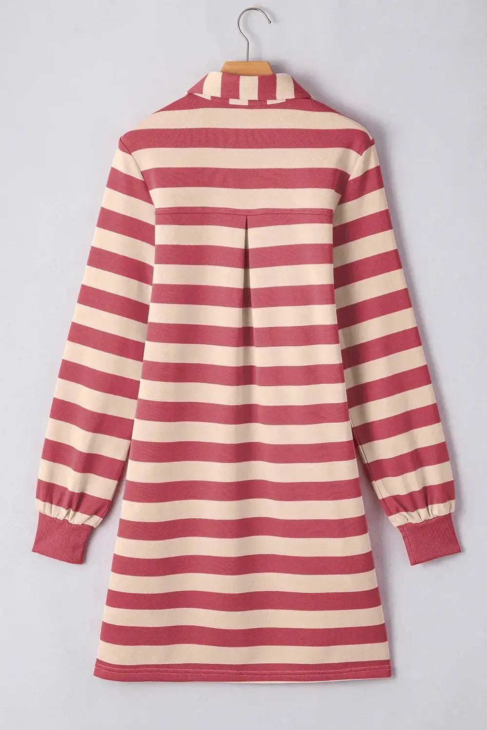 Contrast striped Johnny collar long sleeve mini dress by Plush Fashion Hub, casual chic office wear with stylish stripes and tailored fit.
