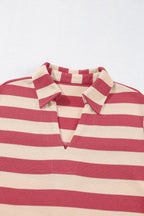 Contrast striped Johnny collar long sleeve mini dress by Plush Fashion Hub, casual office wear with chic striped design.