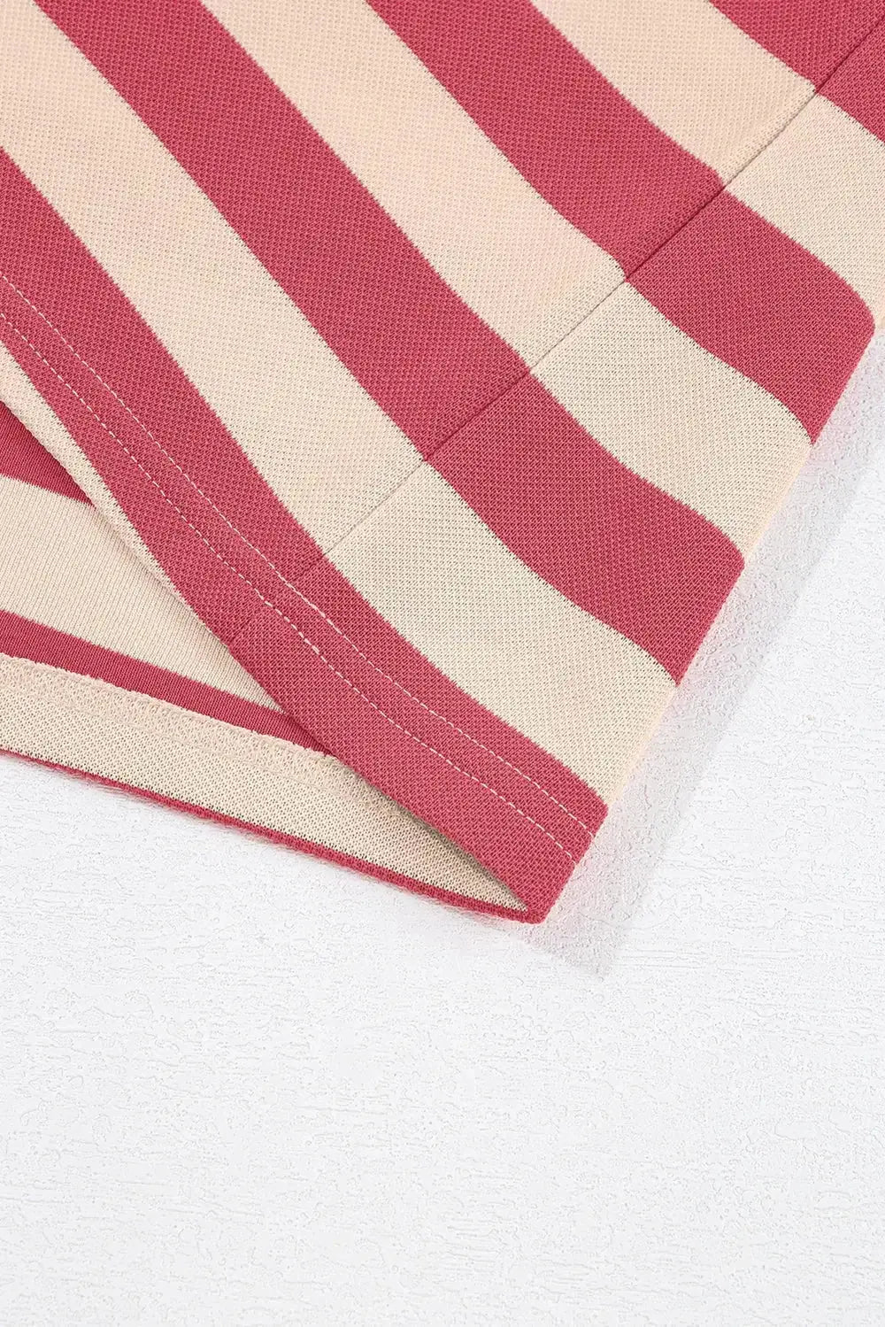 Contrast striped Johnny collar long sleeve mini dress by Plush Fashion Hub, featuring a chic casual office wear style.