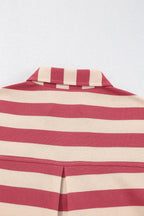 Contrast striped Johnny collar long sleeve mini dress by Plush Fashion Hub, showcasing a chic casual office wear look.