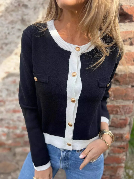 Contrast Trim Button Up Cardigan - Plush Fashion Hub
