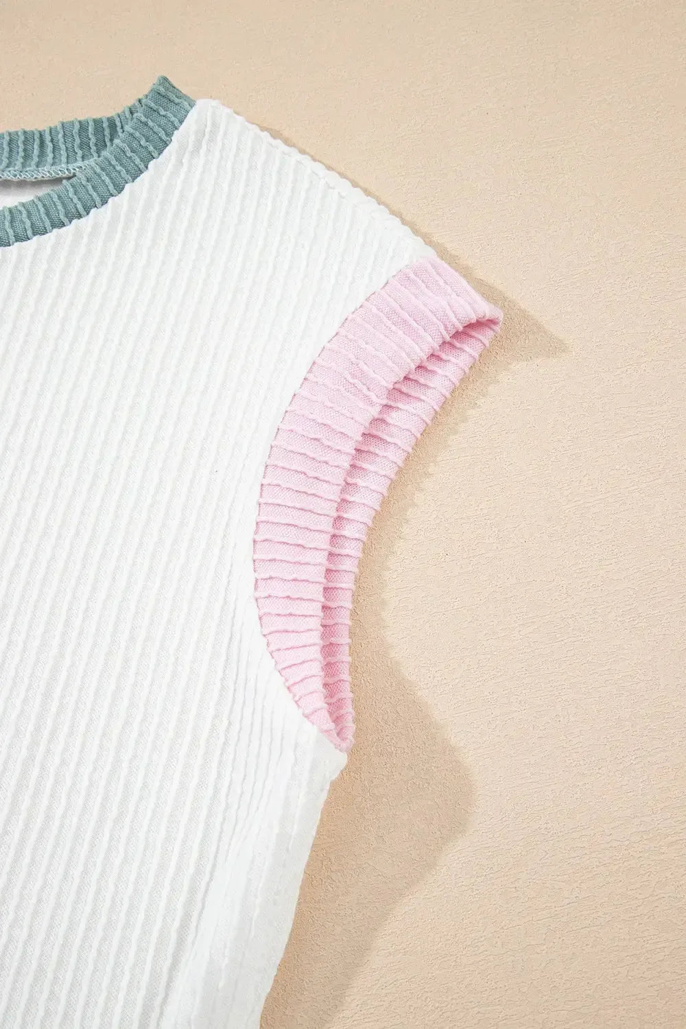 Contrast Trim Ribbed Knit Sleeveless Top - Plush Fashion Hub